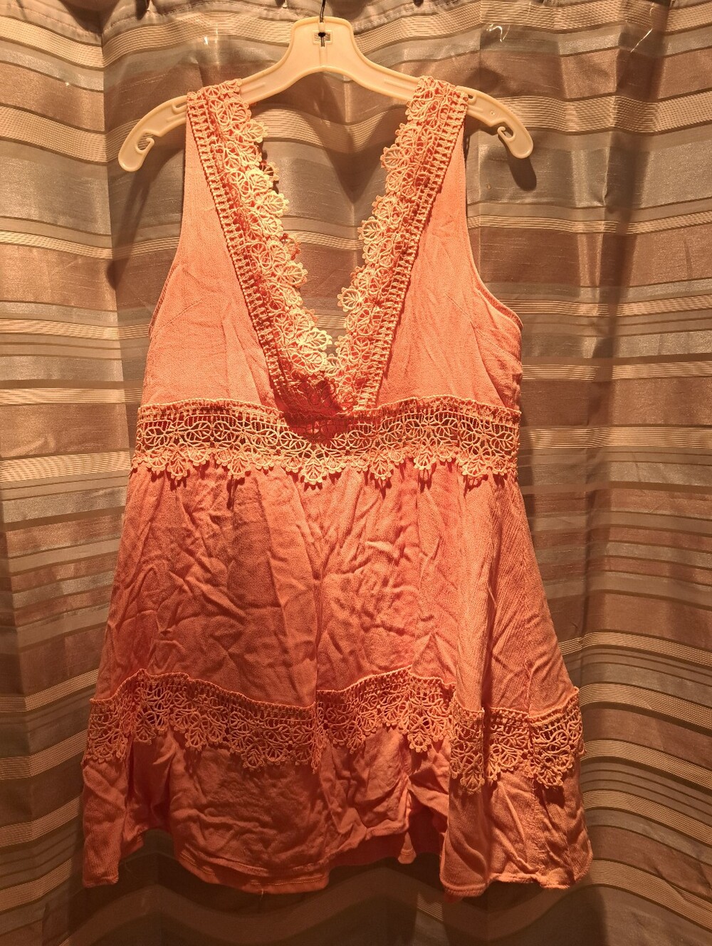 Rue+ Crochet Trim V-Neck Sundress in Coral